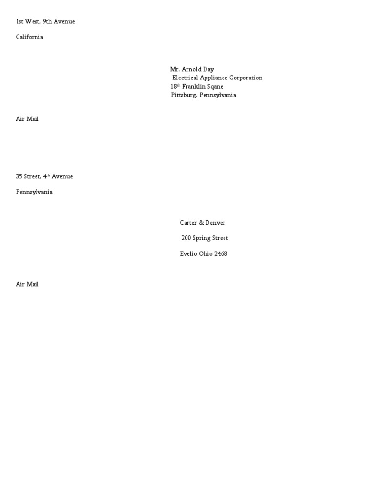 Air Mail Addresses in California & Pennsylvania | PDF