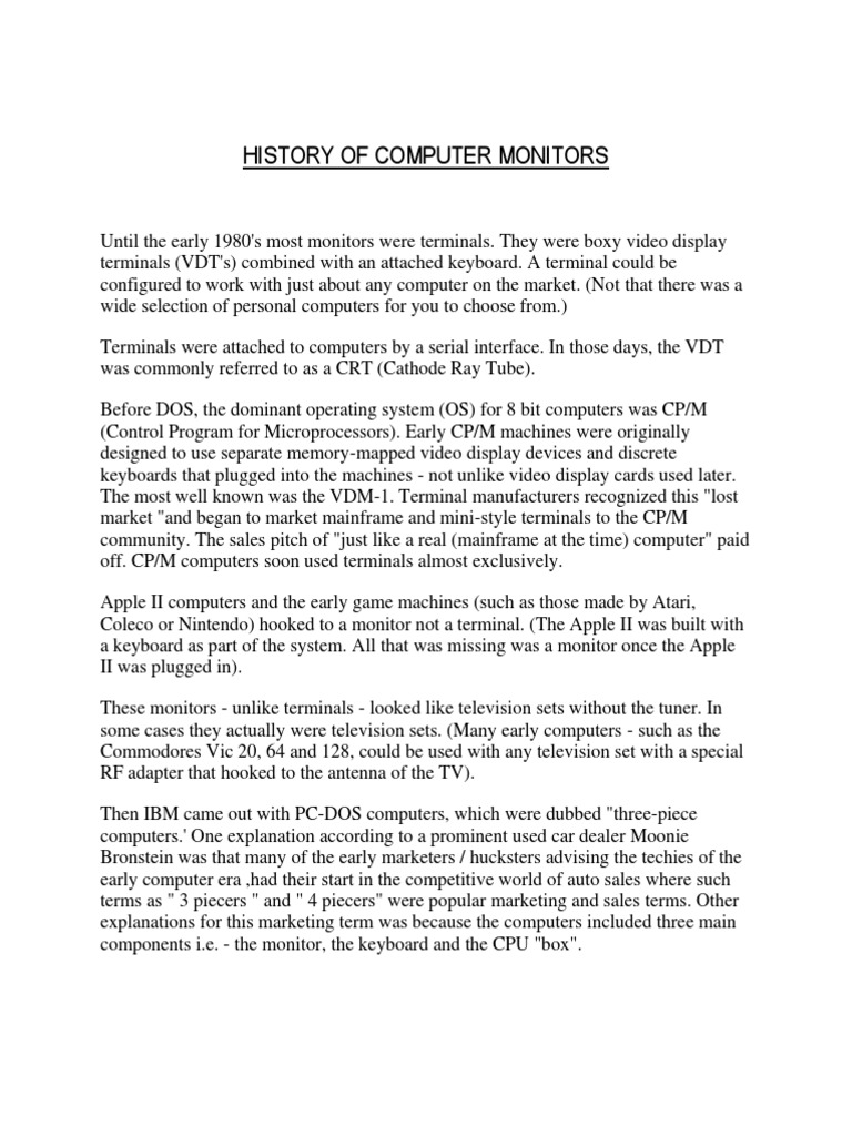 History of Computer Monitors Computer Monitor Computer Terminal