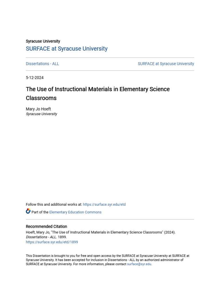 The Use of Instructional Materials in Elementary Science Classroo | PDF ...