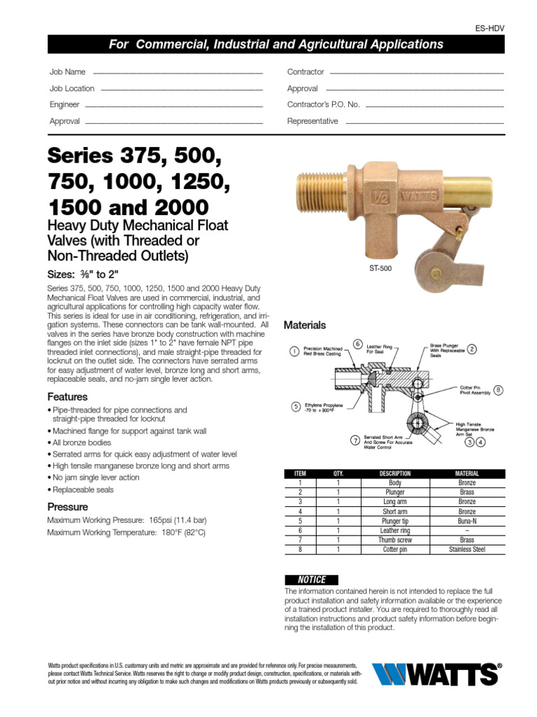 Heavy Duty Mechanical Float Valves | PDF | Valve | Pipe (Fluid Conveyance)