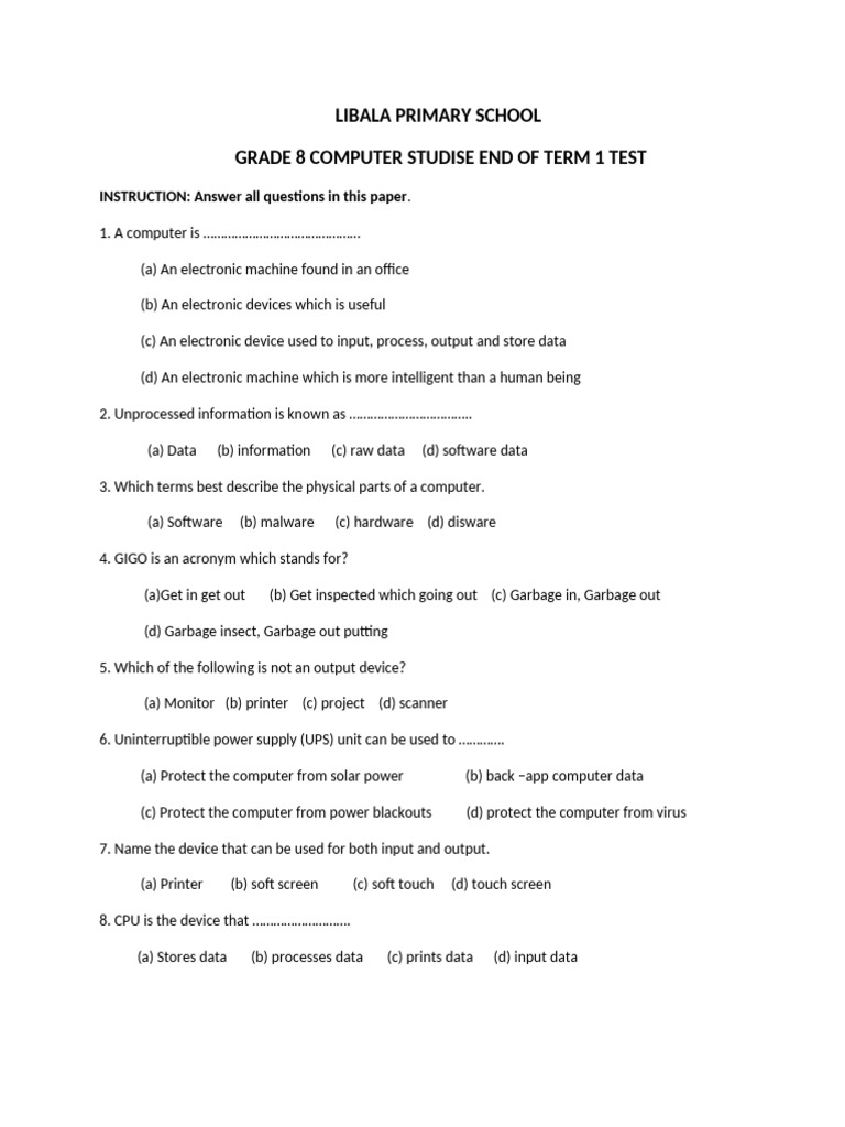 Grade 8 Computer Studies Test Guide | PDF | Computer Virus | Password