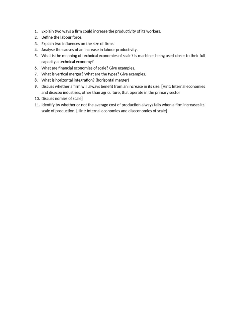 Questions For Practise-, Firms, Production | PDF