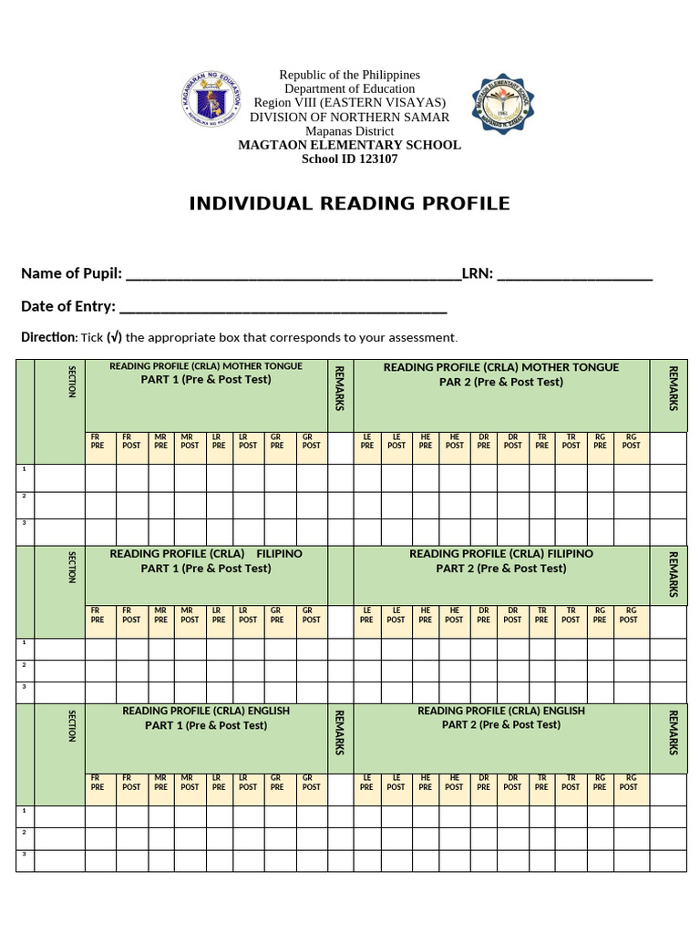 Individual Reading Profile | PDF | Philippines
