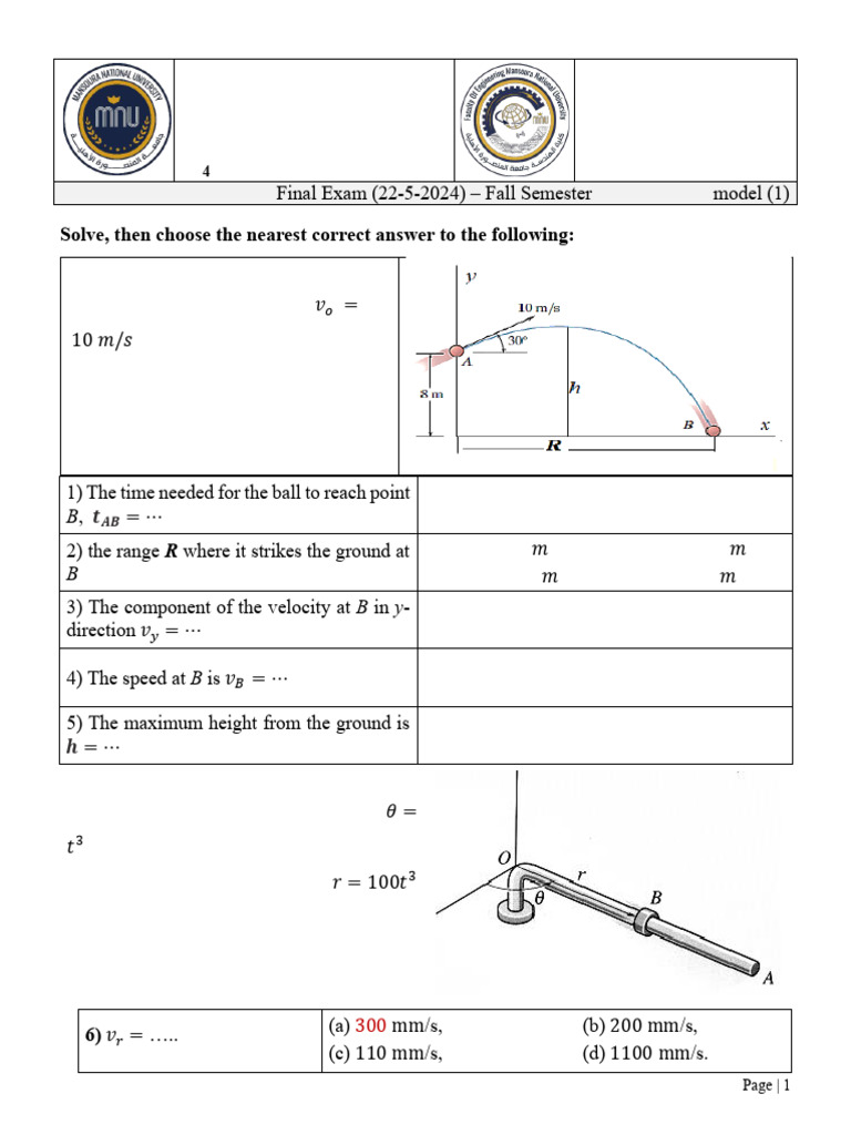 Engineering Mechanics Exam Questions | PDF | Collision | Acceleration