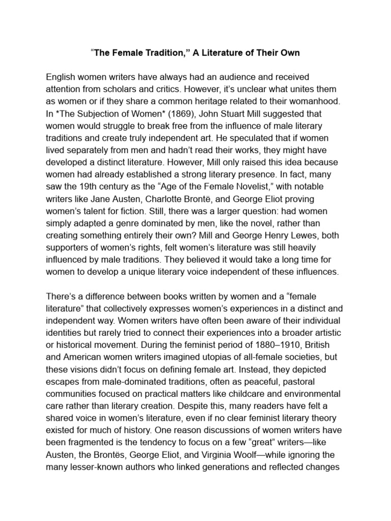 The Evolution of Female Literature | PDF | Feminism | Gender Studies
