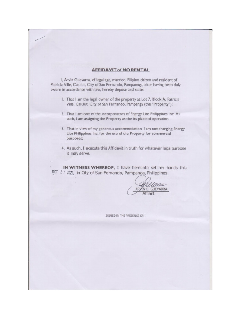 Affidavit of No Rental | PDF