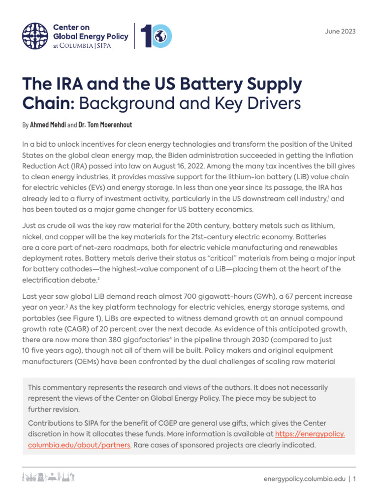 IRA's Impact on US Battery Supply Chain | PDF
