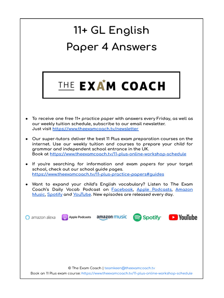 11+ GL English Paper 4 Answers | PDF | Punctuation | Symbols