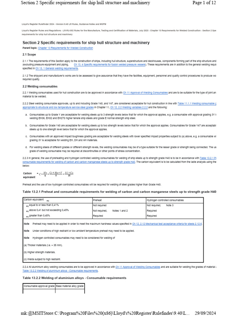 LR Rules for Ship Welding Standards | PDF | Stainless Steel | Construction