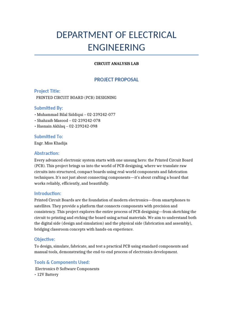 PCB Designing Project Proposal | PDF | Printed Circuit Board | Electronics