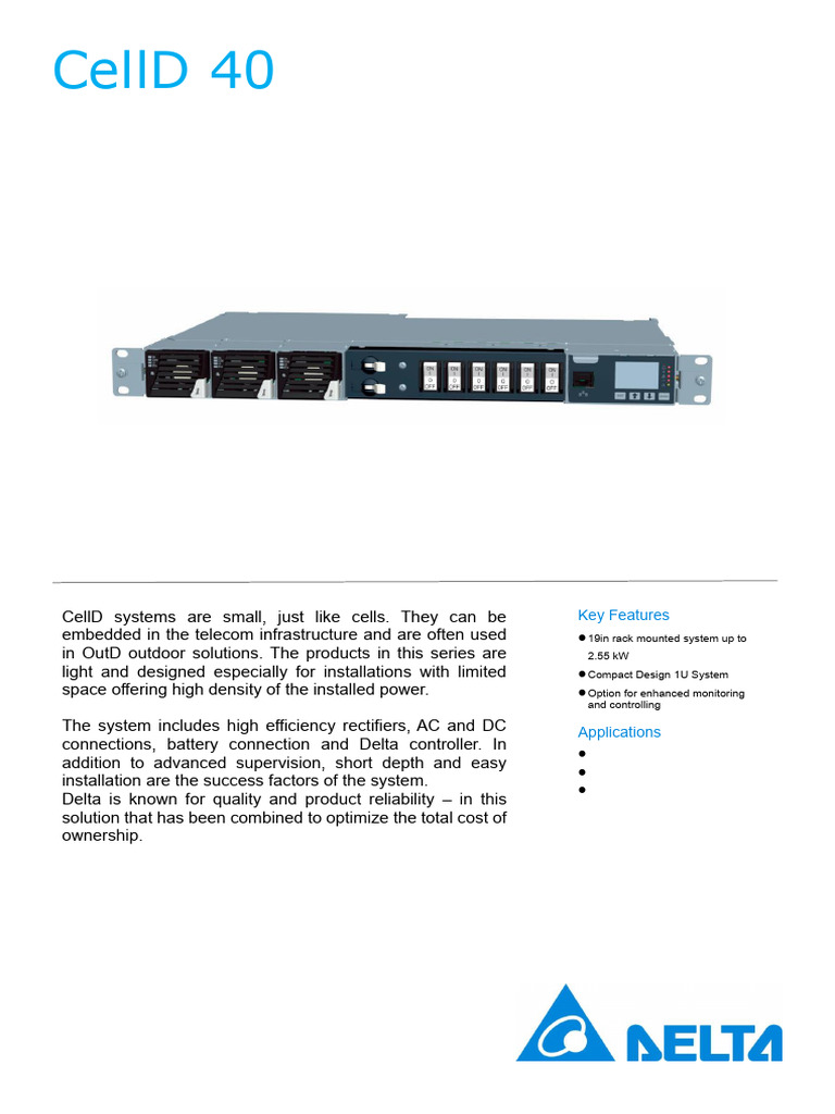 CellD 40 DC Power System Overview | PDF | Rectifier | Electric Power