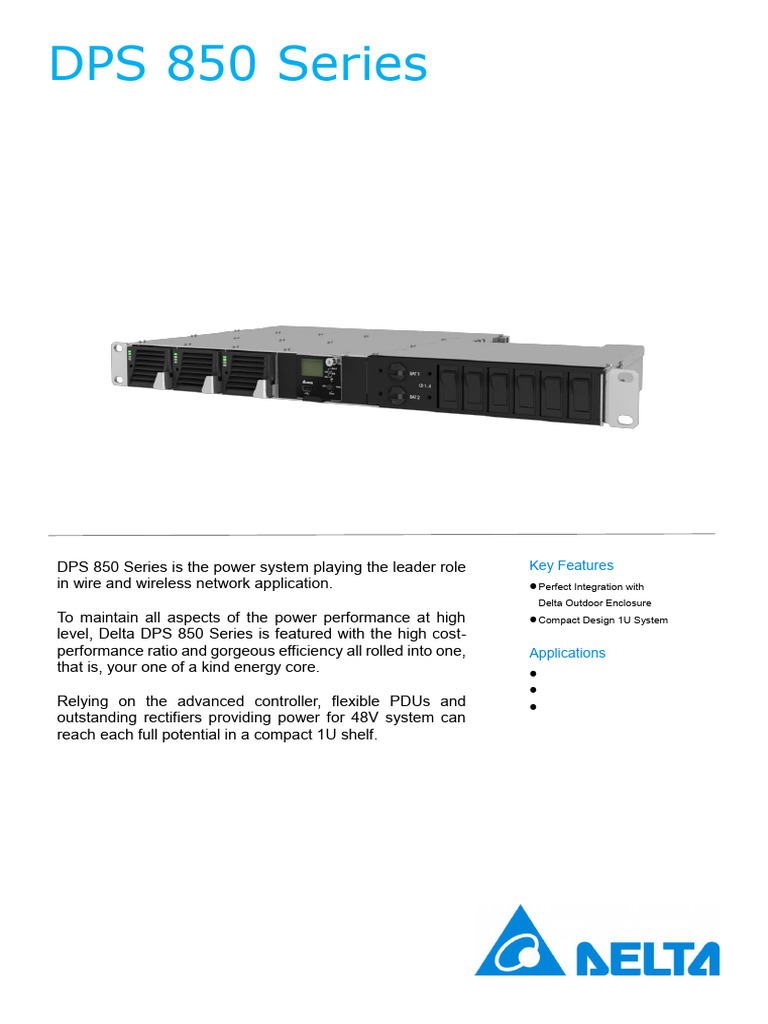 Delta DPS 850 Series DC Power System | PDF | Rectifier | Power (Physics)