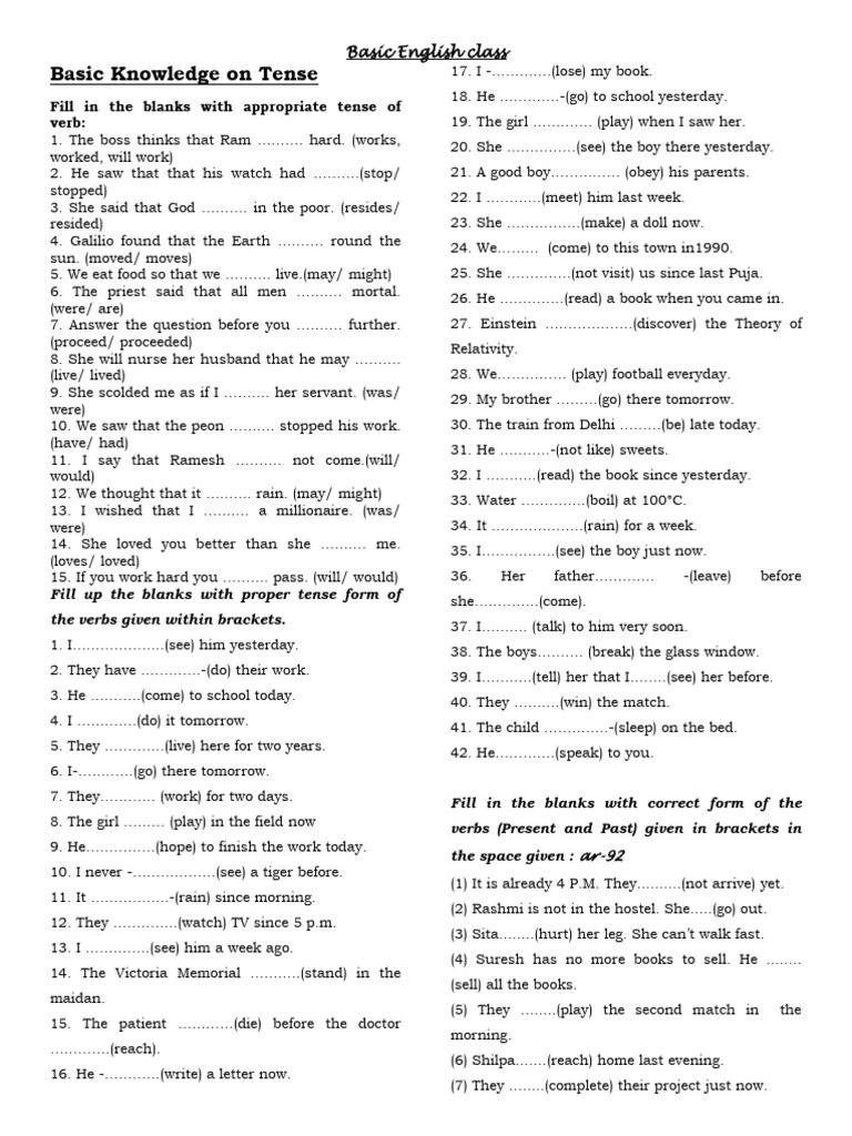 Tense Exercises with Answers | PDF