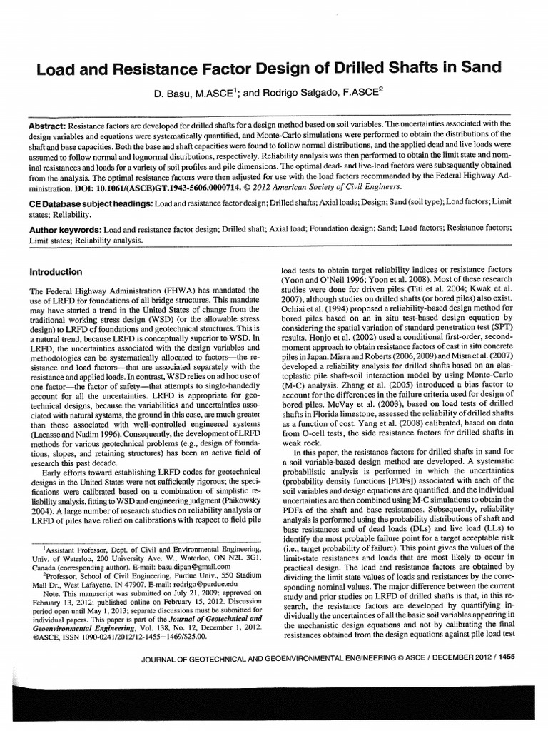Basu D, Salgado R - 2012 - Load and Resistance Factor Design of Drilled ...