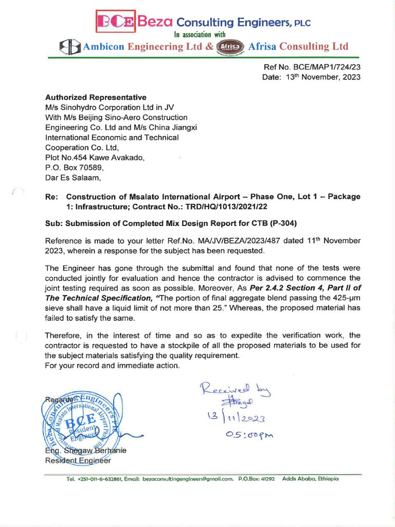 BCE-MAP1-724-23 Submission of Completed Mix Design Report For CTB (P ...
