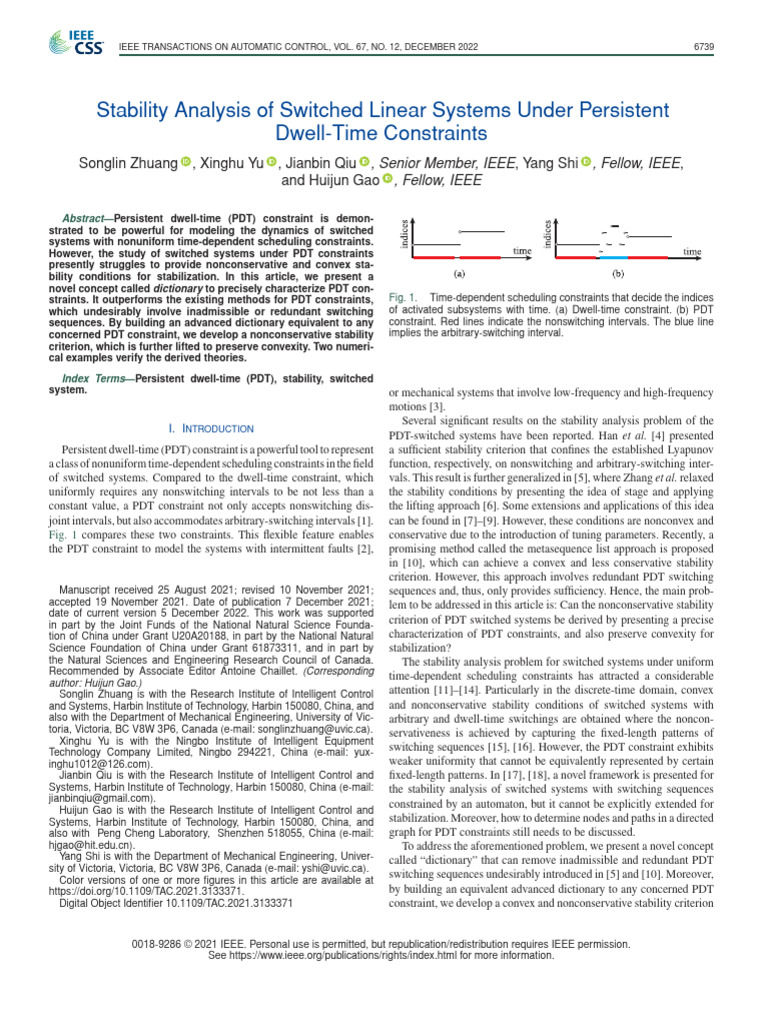 Stability of Switched Systems with PDT | PDF | Sequence | Interval ...