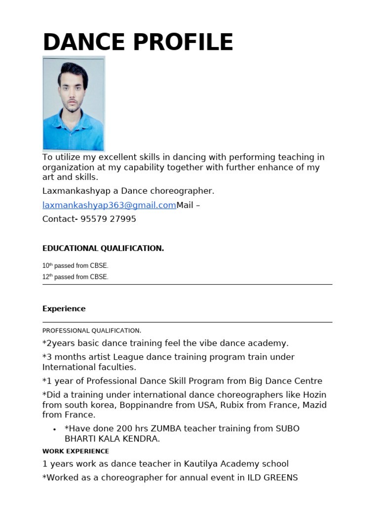 Dance Profile of Laxmankashyap | PDF