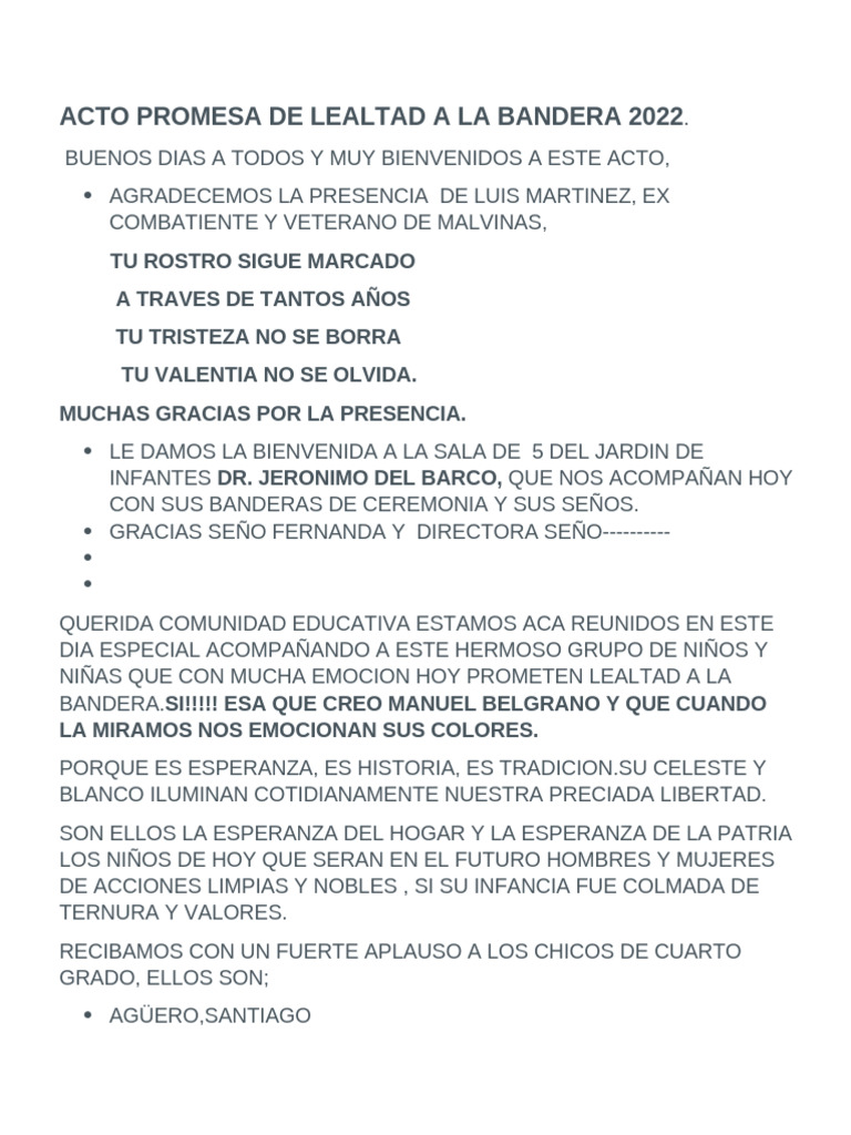 Promesa de Lealtad a la Bandera 2022 | PDF | Bandera | Argentina