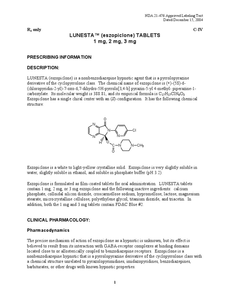 Eszopiclone oral tablet 1 mg