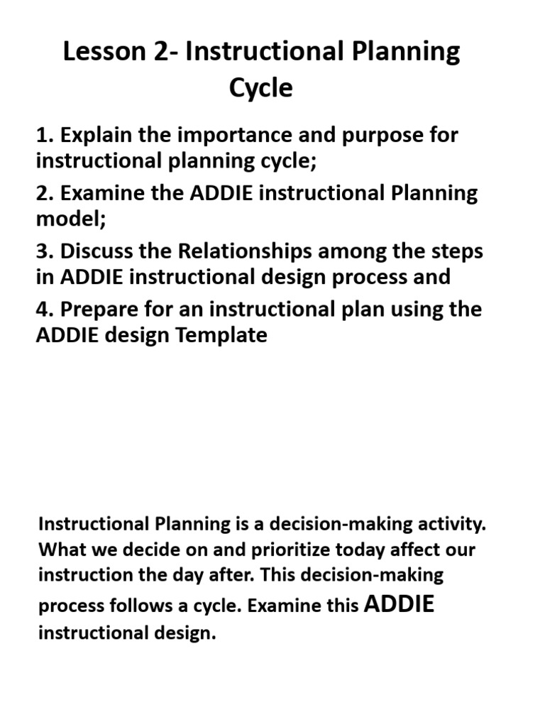 ADDIE Model for Instructional Planning | PDF | Instructional Design ...