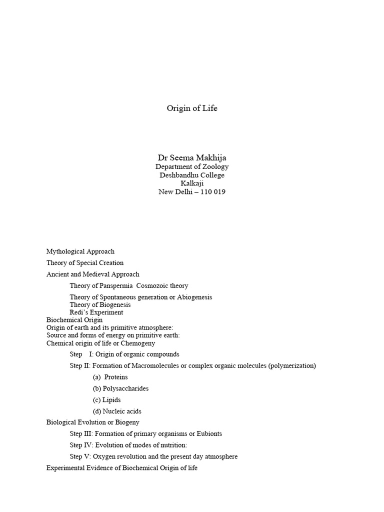 Theories on the Origin of Life | PDF | Rna | Photosynthesis