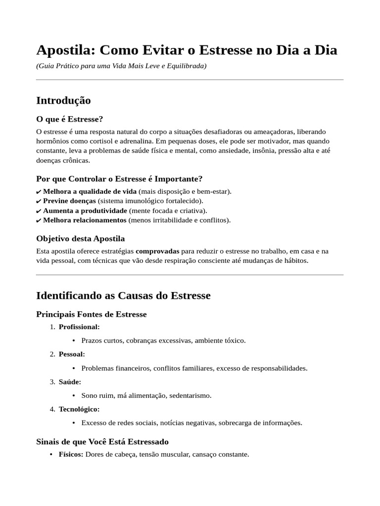 Como Evitar o Estresse No Dia A Dia | PDF | Estresse (Biologia) | Insônia