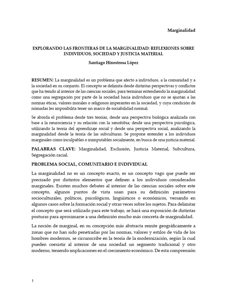 Marginalidad: Teorías y Justicia Social | PDF | Exclusión social | Sociedad