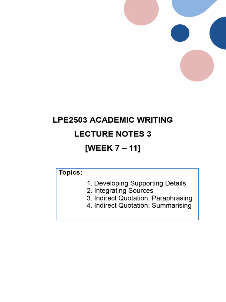 Lpe2503 Lecture Notes 3 (Week 7 - 11) | PDF | Mental Health | Mental ...