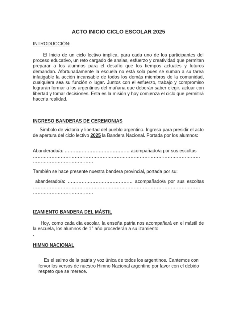 Acto de Inicio Ciclo Escolar 2025 | PDF