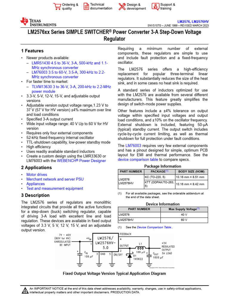 LM2576 3-A Step-Down Regulator Guide | PDF | Electrical Network | Power ...