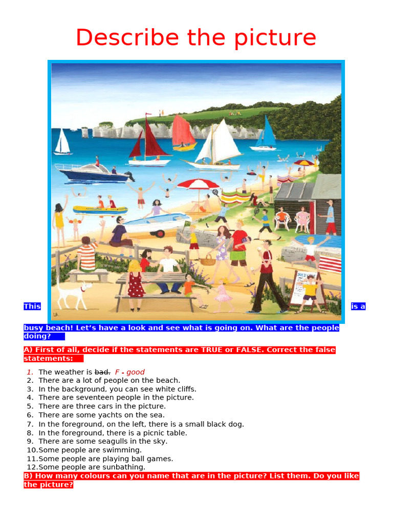 Beach Picture Description Exercise | PDF | Linguistic Morphology ...