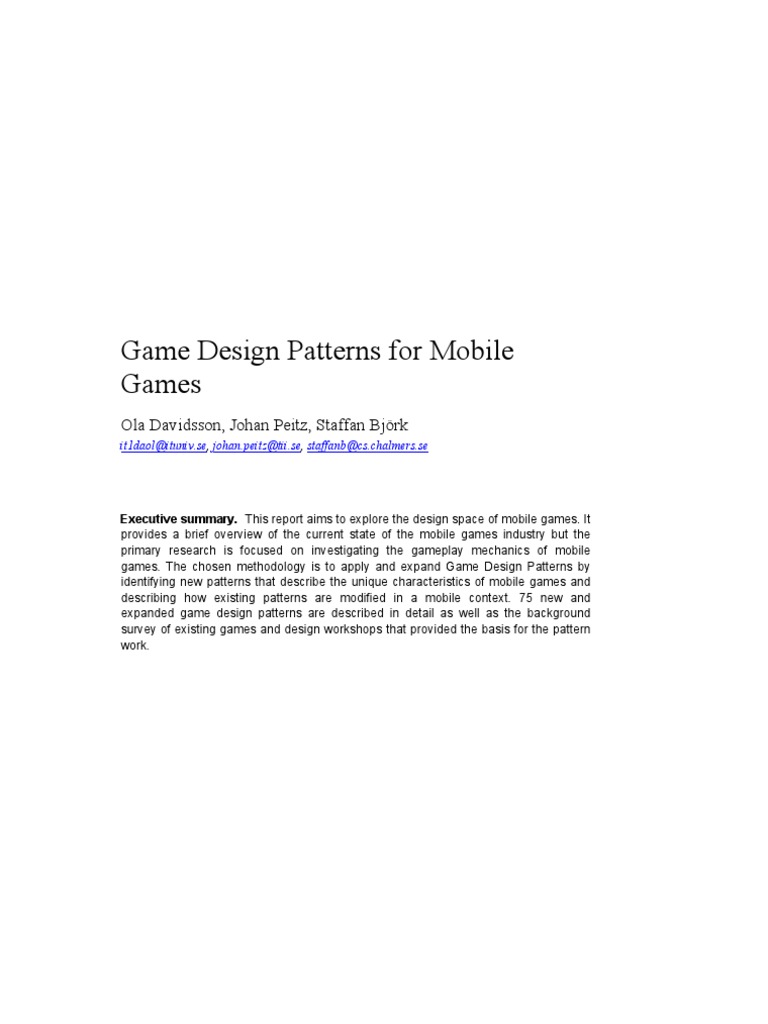 Game Design Patterns For Mobile Games | PDF | Mobile Game | Mobile Phones