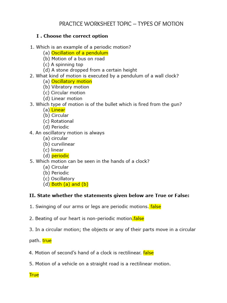 TYPES OF MOTION-PRACTICE WORKSHEET.docx | PDF | Oscillation | Rotation