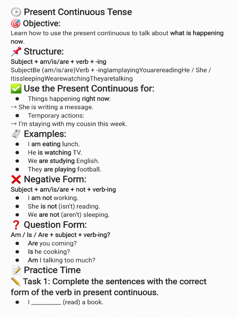 Present Continuous Tense 250611 150745 | PDF