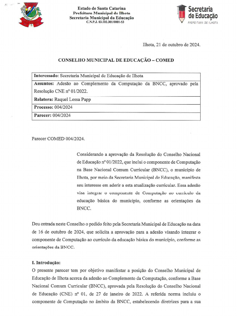 Parecer COMED 004 2024 | PDF