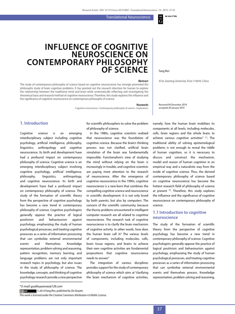Influnce of Cognitive Neuroscince On Contemporary Philosophy of Science ...