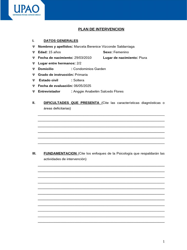 Plan de Intervencion | PDF | Las emociones | Depresión (estado de ánimo)