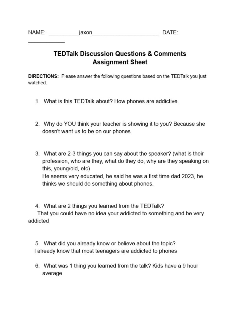 TEDTalk Assignment Sheet Day 1 | PDF