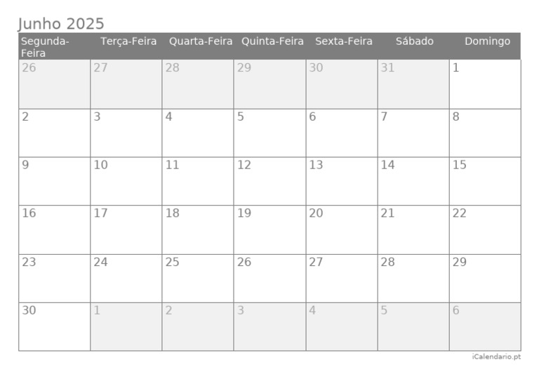 Calendário de Junho 2025 | PDF