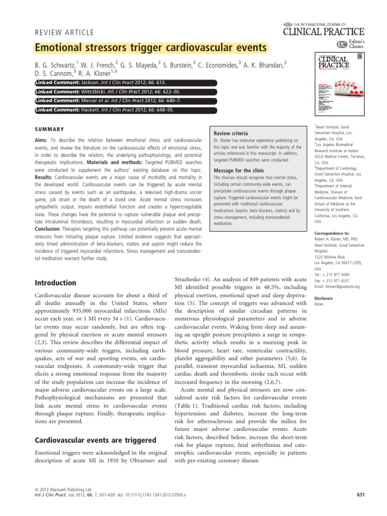 Emotional Stress and Heart Events | PDF | Cardiovascular Diseases ...