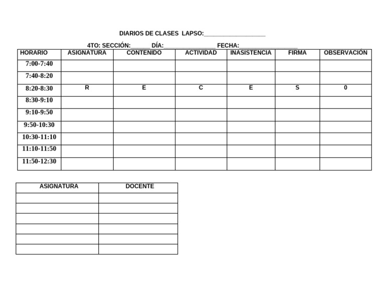 Diarios de Clases Lapso 4to Año | PDF