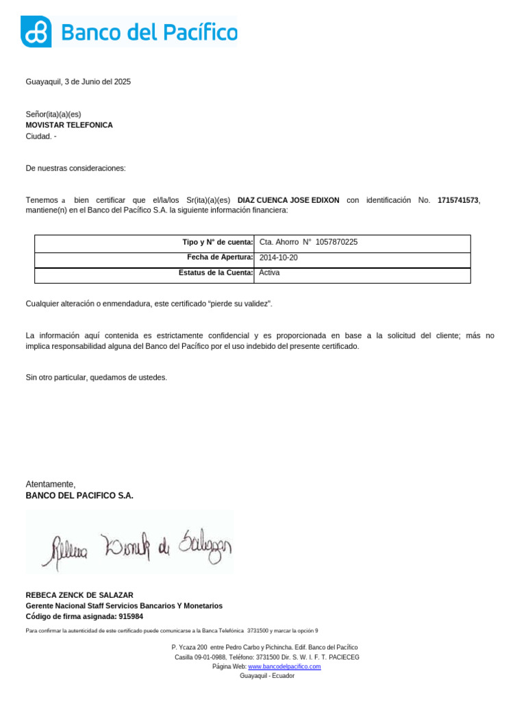 Certificado Financiero Banco Pacífico | PDF