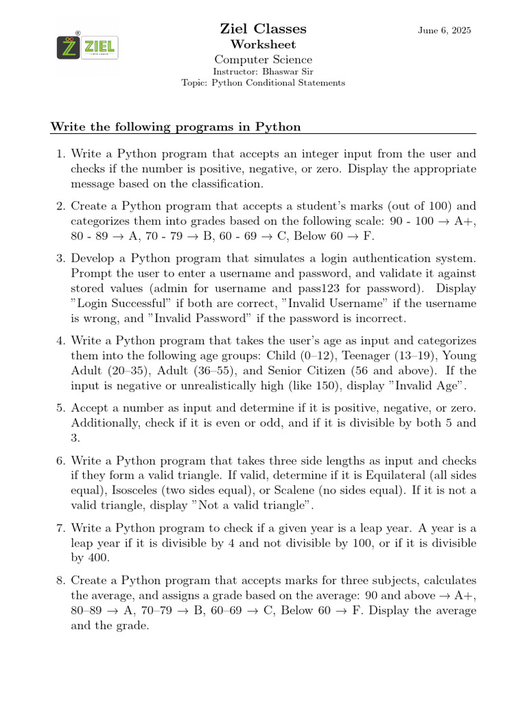 Conditional Statement Worksheet | PDF | Password | User (Computing)