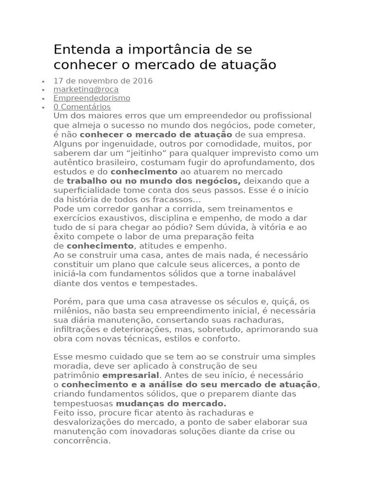Entenda A Importância de Se Conhecer o Mercado de Atuação | PDF ...