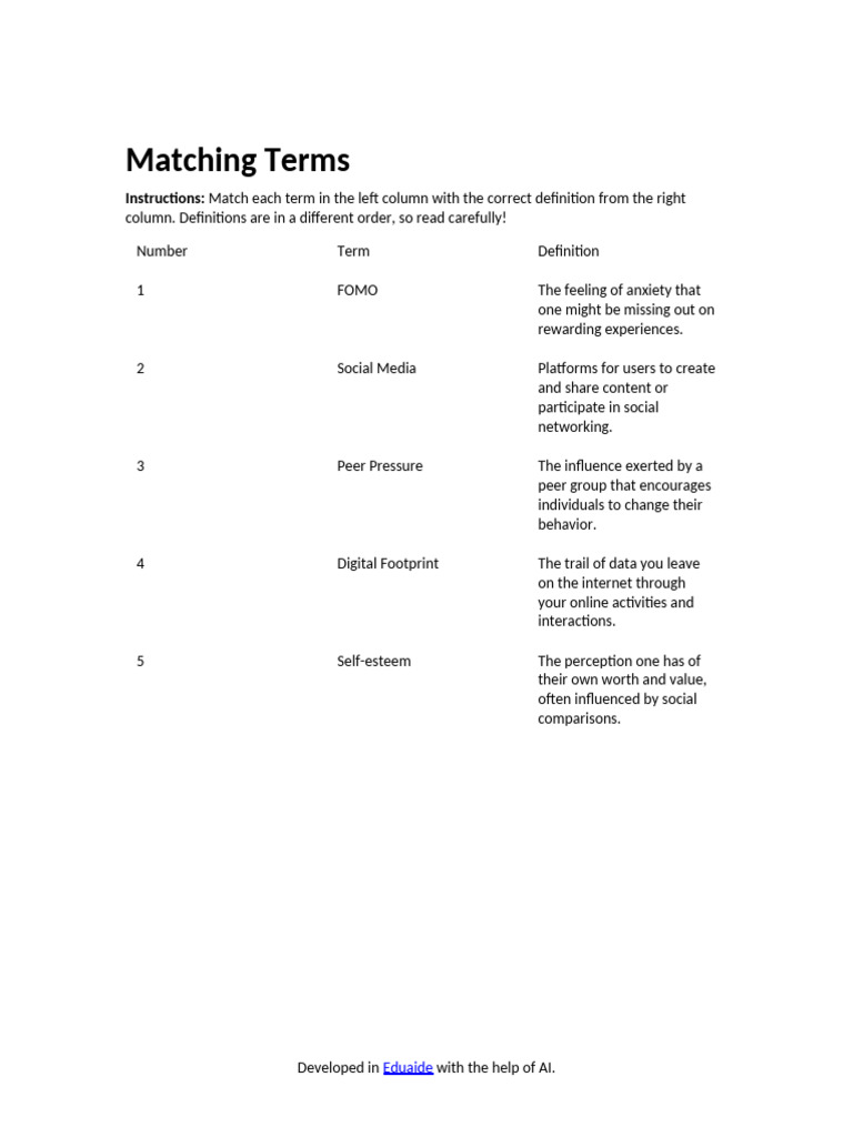 Matching Questions-2025-06-05-03 - 32 | PDF