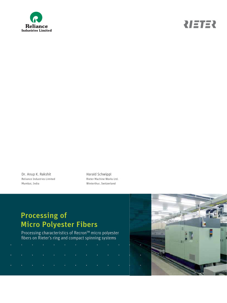 Rieter Special Print Processing of Micro Polyester Fibers | PDF ...