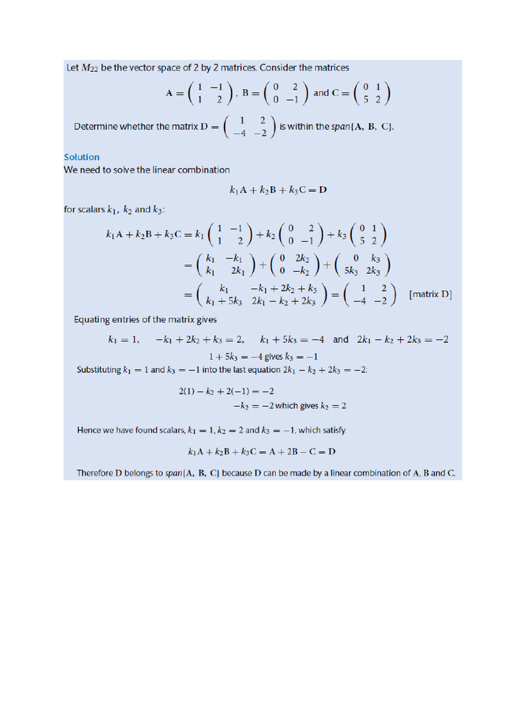 Matrix Spanning Example | PDF