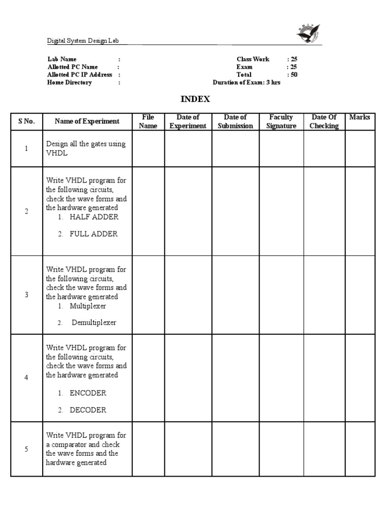 VHDL Digital System Design Lab Guide | PDF