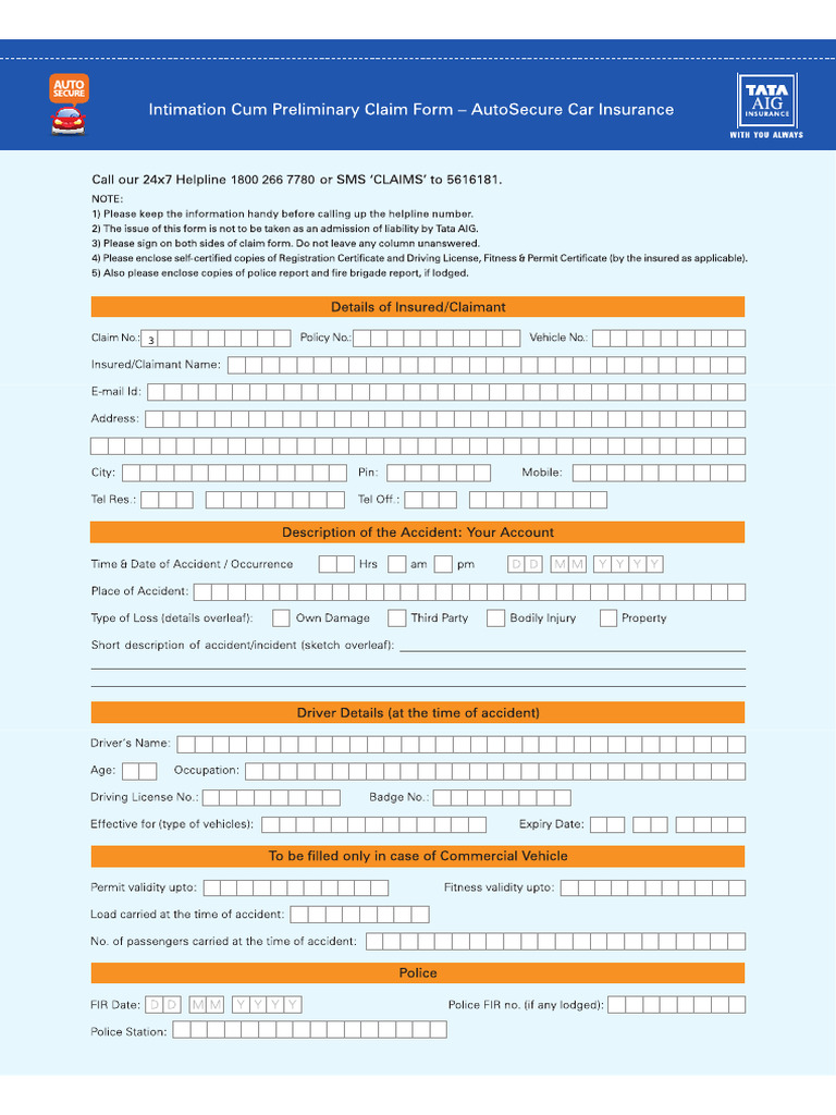 Tata Aig New Claim Form | PDF