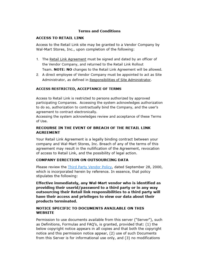 Retail Link Access Terms for Vendors | PDF | Copyright | Walmart